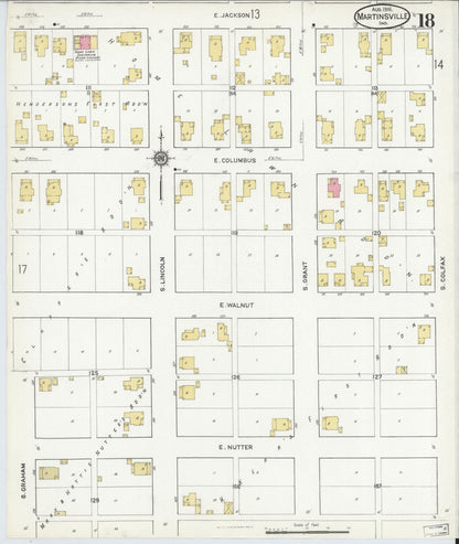 Sanborn Fire Insurance Map from Martinsville, Morgan County, Indiana (1916), Sheet #0018 - Historic Sanborn Fire Insurance Map Print, vintage old map wall art, antique decor, genealogy gift, Indiana Indiana map