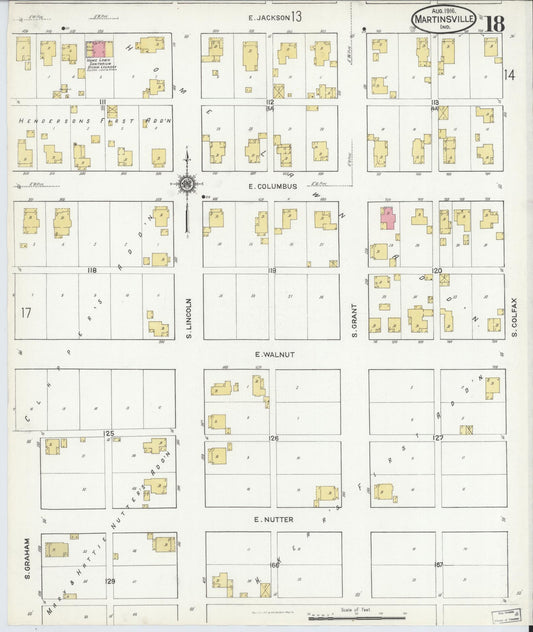 Sanborn Fire Insurance Map from Martinsville, Morgan County, Indiana (1916), Sheet #0018 - Historic Sanborn Fire Insurance Map Print, vintage old map wall art, antique decor, genealogy gift, Indiana Indiana map