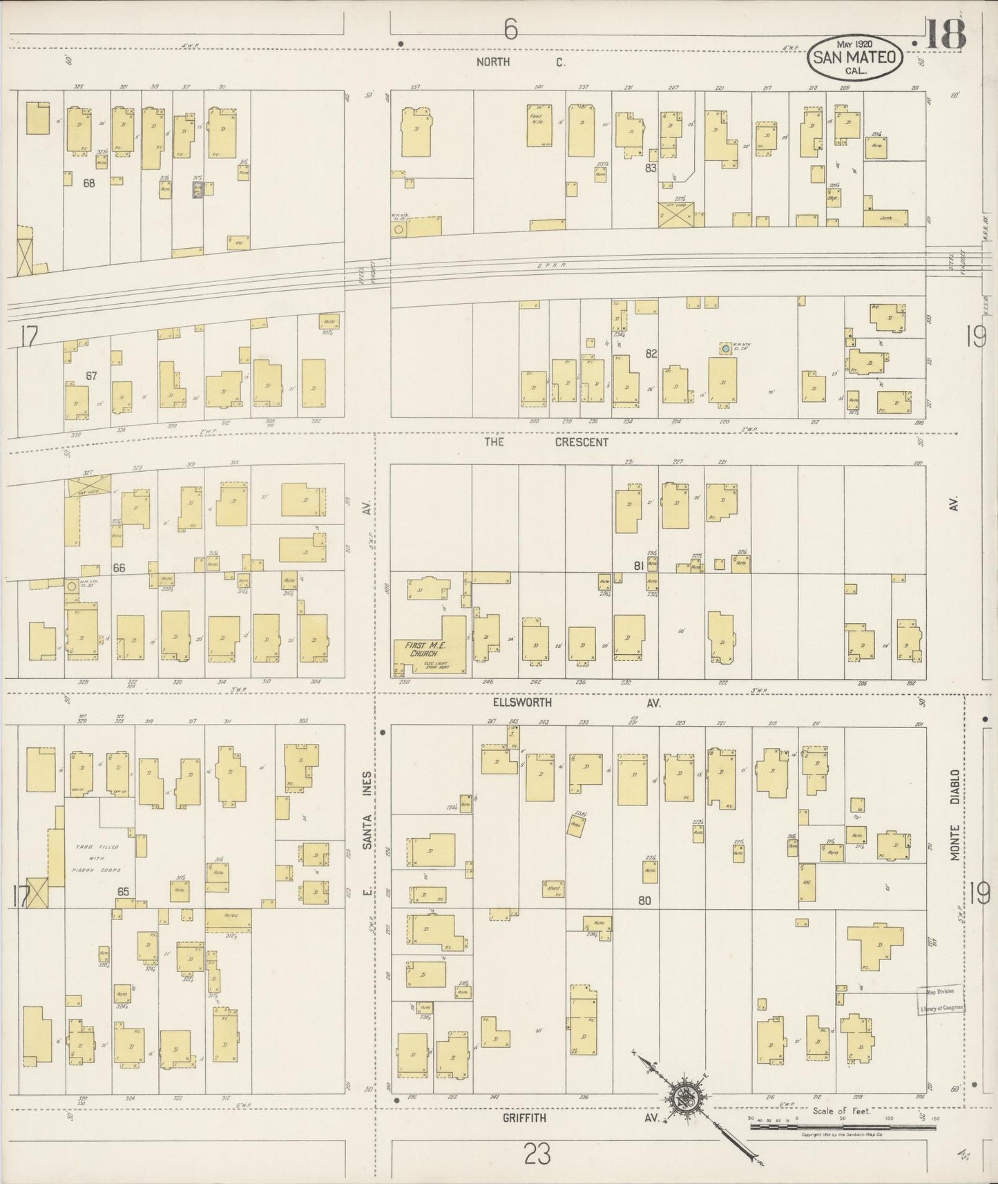 Sanborn Fire Insurance Map from San Mateo, San Mateo County, California (1920), Sheet #0018 - Complete Map Set gallery image, historic Sanborn map, vintage wall art, California California