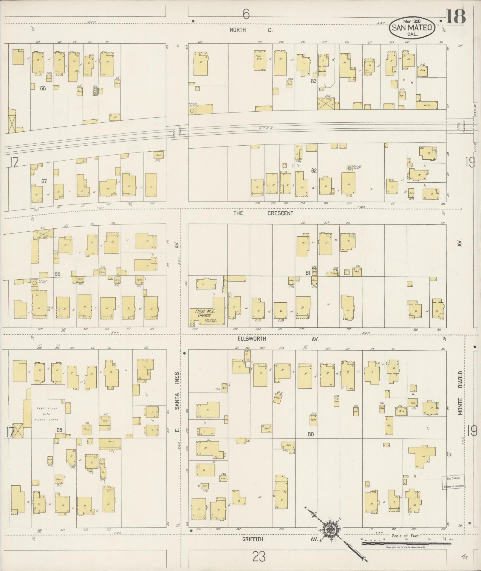 Sanborn Fire Insurance Map from San Mateo, San Mateo County, California (1920), Sheet #0018 - Complete Map Set gallery image, historic Sanborn map, vintage wall art, California California