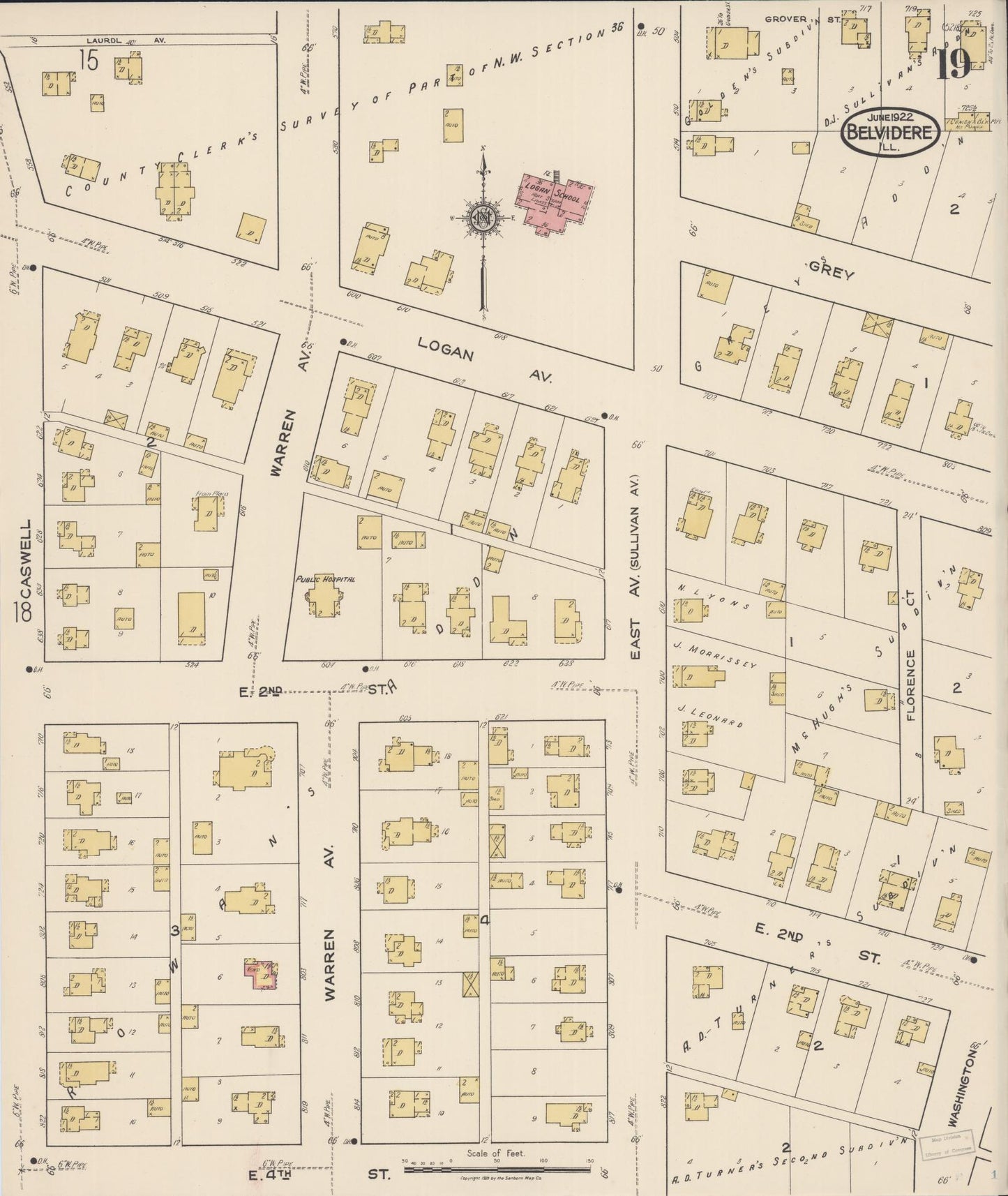 Sanborn Fire Insurance Map from Belvidere, Boone County, Illinois (1922), Sheet #0019 - Complete Map Set gallery image, historic Sanborn map, vintage wall art, Illinois Illinois