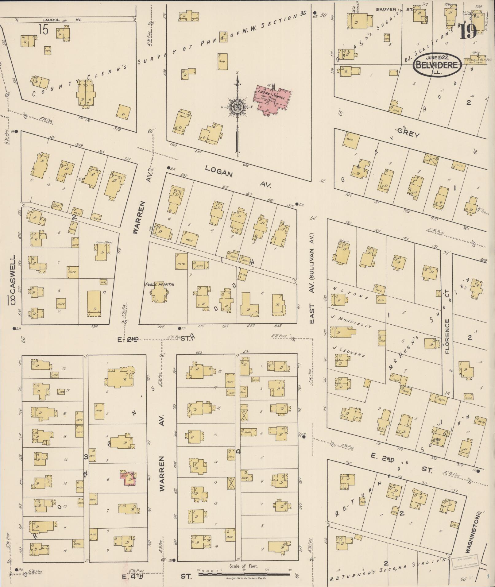Sanborn Fire Insurance Map from Belvidere, Boone County, Illinois (1922), Sheet #0019 - Complete Map Set gallery image, historic Sanborn map, vintage wall art, Illinois Illinois
