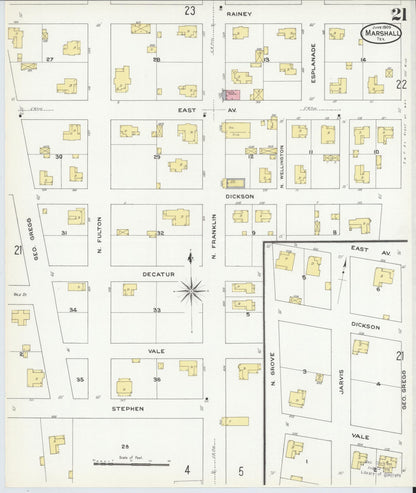 Sanborn Fire Insurance Map from Marshall, Harrison County, Texas (1909), Sheet #0021 - Complete Map Set gallery image, historic Sanborn map, vintage wall art, Texas Texas