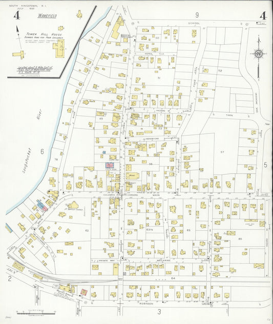 Sanborn Fire Insurance Map from South Kingstown, Washington County, Rhode Island (1935), Sheet #0004 - Historic Sanborn Fire Insurance Map Print, vintage old map wall art, antique decor, genealogy gift, Rhode Island Rhode Island map
