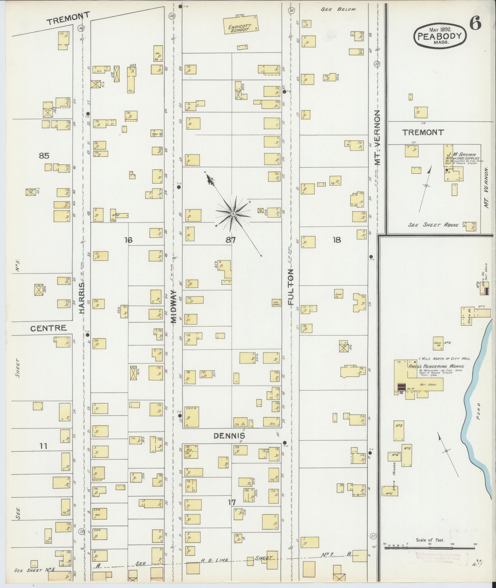 Sanborn Fire Insurance Map from Peabody, Essex County, Massachusetts (1892), Sheet #0006 - Complete Map Set gallery image, historic Sanborn map, vintage wall art, Massachusetts Massachusetts