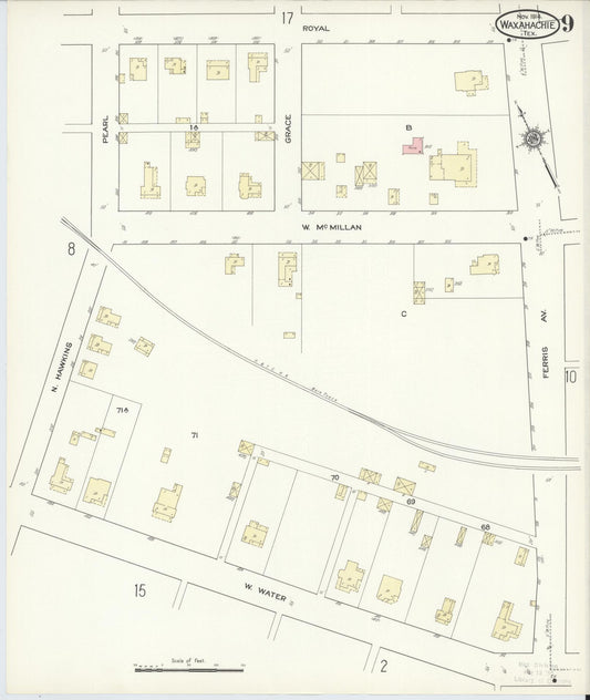 Sanborn Fire Insurance Map from Waxahachie, Ellis County, Texas (1914), Sheet #0009 - Historic Sanborn Fire Insurance Map Print, vintage old map wall art, antique decor, genealogy gift, Texas Texas map