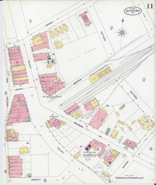 Sanborn Fire Insurance Map from Hot Springs, Garland County, Arkansas (1901), Sheet #0011 - Historic Sanborn Fire Insurance Map Print, vintage old map wall art, antique decor, genealogy gift, Arkansas Arkansas map