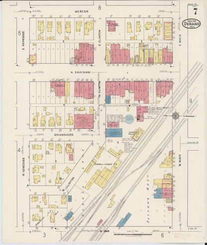 Sanborn Fire Insurance Map from Durand, Shiawassee County, Michigan (1922), Sheet #0007 - Complete Map Set gallery image, historic Sanborn map, vintage wall art, Michigan Michigan