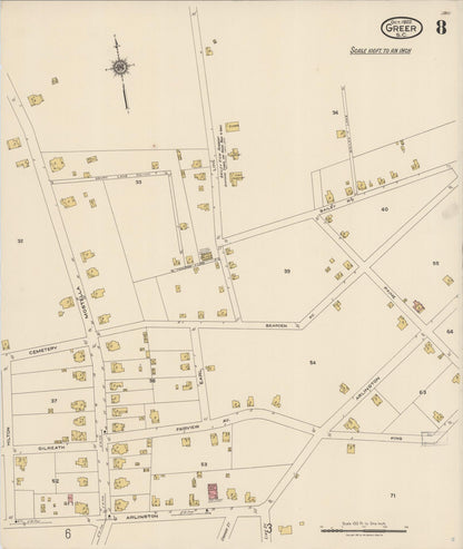 Sanborn Fire Insurance Map from Greer, Greenville and Spartanburg Counties, South Carolina (1922), Sheet #0008 - Complete Map Set gallery image, historic Sanborn map, vintage wall art, South Carolina South Carolina