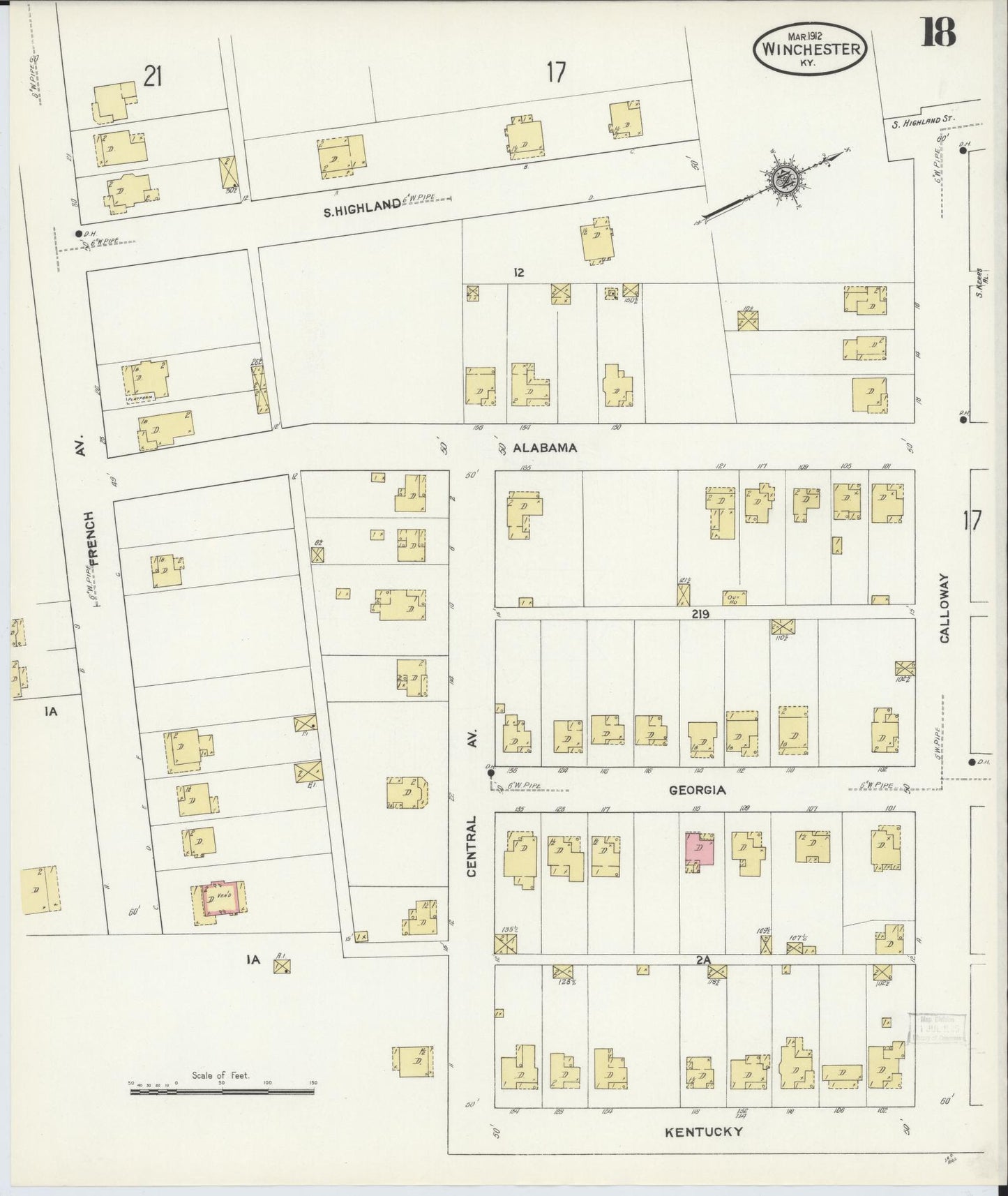 Sanborn Fire Insurance Map from Winchester, Clark County, Kentucky (1912), Sheet #0018 - Complete Map Set gallery image, historic Sanborn map, vintage wall art, Kentucky Kentucky