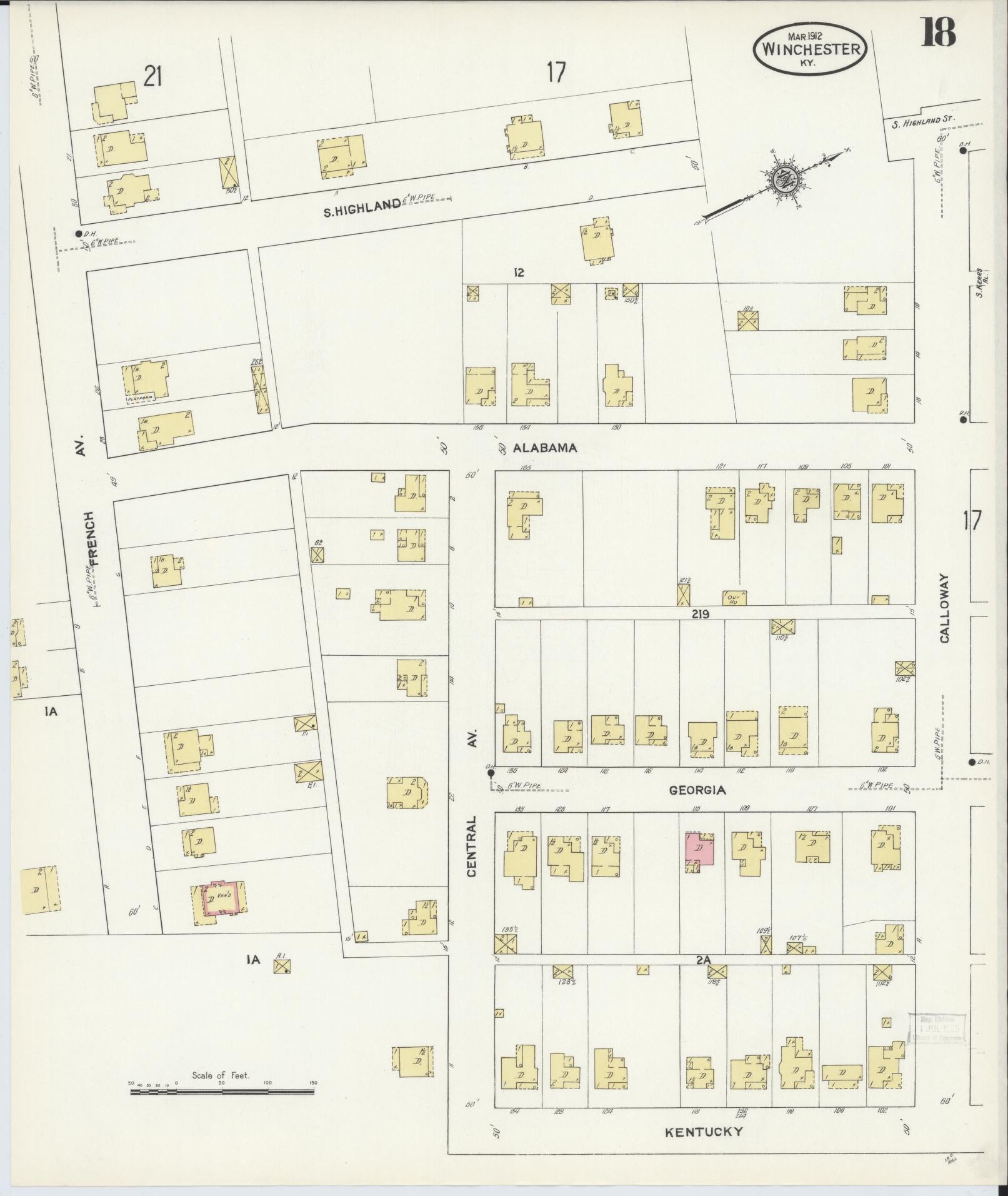 Sanborn Fire Insurance Map from Winchester, Clark County, Kentucky (1912), Sheet #0018 - Complete Map Set gallery image, historic Sanborn map, vintage wall art, Kentucky Kentucky