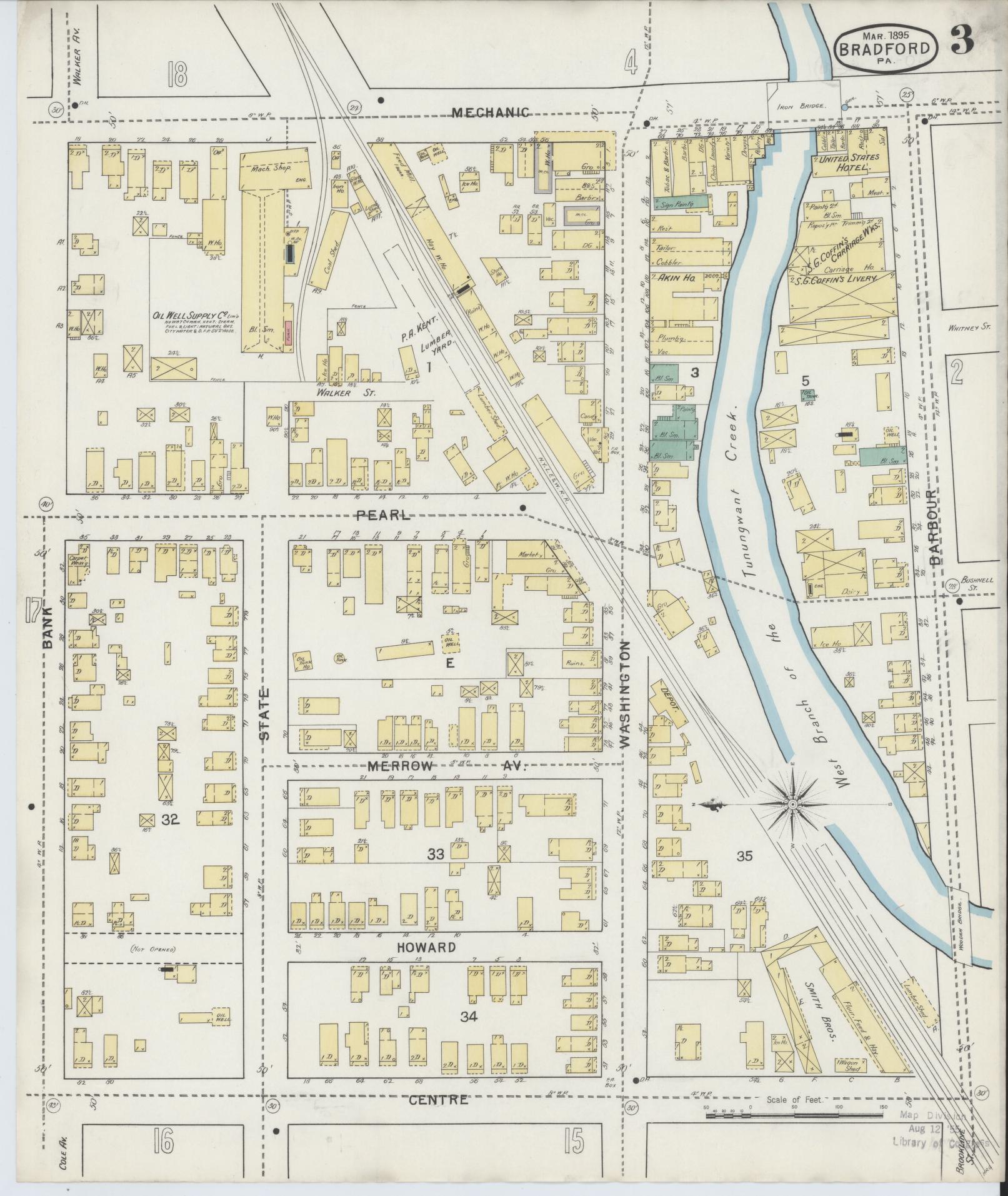Sanborn Fire Insurance Map from Bradford, McKean County, Pennsylvania (1895), Sheet #0003 - Historic Sanborn Fire Insurance Map Print, vintage old map wall art, antique decor, genealogy gift, Pennsylvania Pennsylvania map