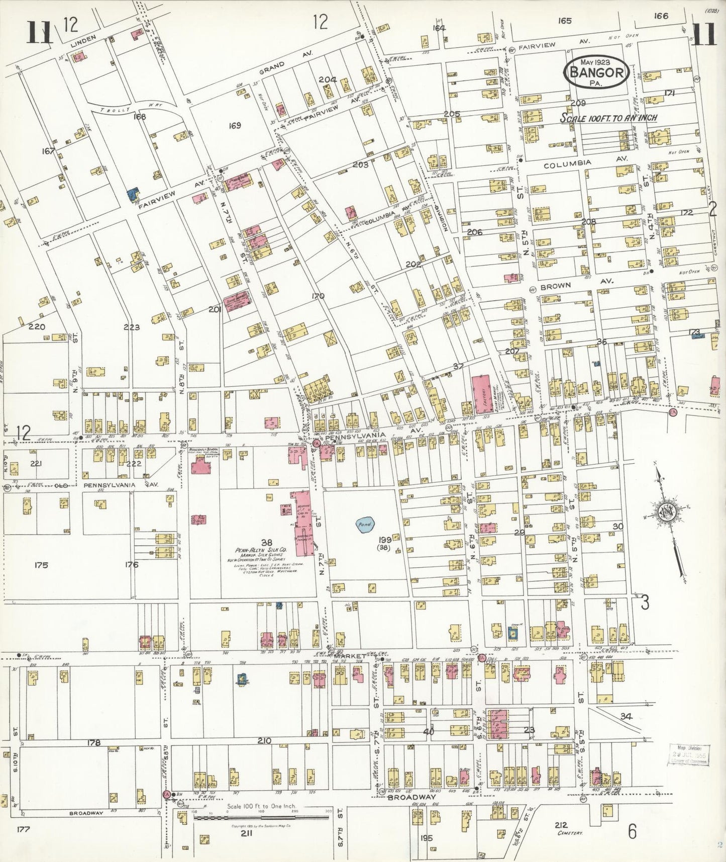 Sanborn Fire Insurance Map from Bangor, Northampton County, Pennsylvania (1923), Sheet #0011 - Historic Sanborn Fire Insurance Map Print, vintage old map wall art, antique decor, genealogy gift, Pennsylvania Pennsylvania map