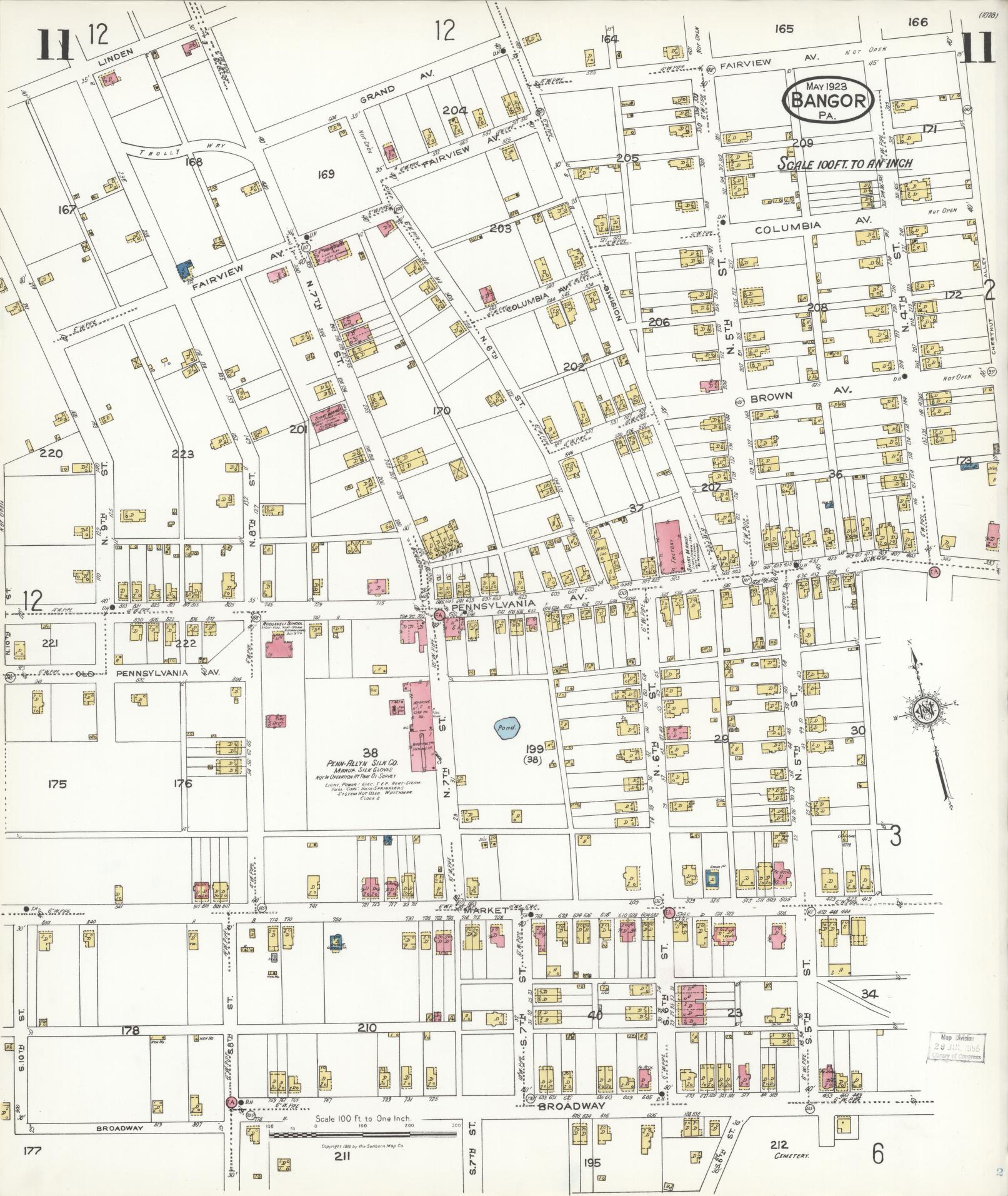Sanborn Fire Insurance Map from Bangor, Northampton County, Pennsylvania (1923), Sheet #0011 - Historic Sanborn Fire Insurance Map Print, vintage old map wall art, antique decor, genealogy gift, Pennsylvania Pennsylvania map
