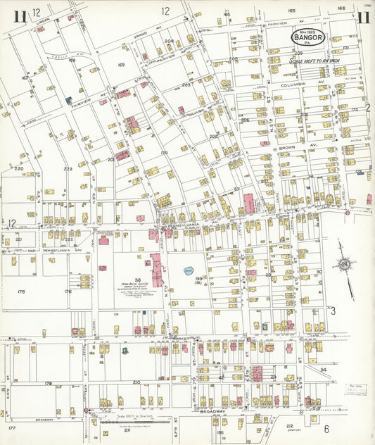 Sanborn Fire Insurance Map from Bangor, Northampton County, Pennsylvania (1923), Sheet #0011 - Historic Sanborn Fire Insurance Map Print, vintage old map wall art, antique decor, genealogy gift, Pennsylvania Pennsylvania map