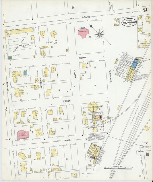 Sanborn Fire Insurance Map from Brownwood, Brown County, Texas (1904), Sheet #0009 - Historic Sanborn Fire Insurance Map Print, vintage old map wall art, antique decor, genealogy gift, Texas Texas map
