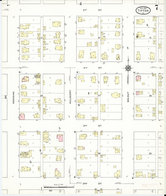 Sanborn Fire Insurance Map from Tipton, Cedar County, Iowa (1914), Sheet #0007 - Historic Sanborn Fire Insurance Map Print, vintage old map wall art