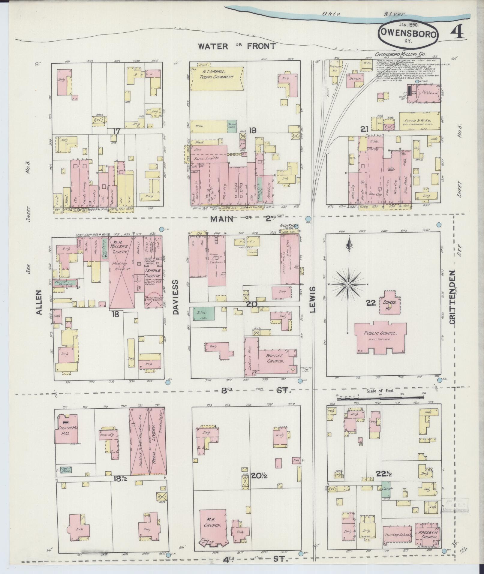 Sanborn Fire Insurance Map from Owensboro, Daviess County, Kentucky (1890), Sheet #0004 - Complete Map Set gallery image, historic Sanborn map, vintage wall art, Kentucky Kentucky