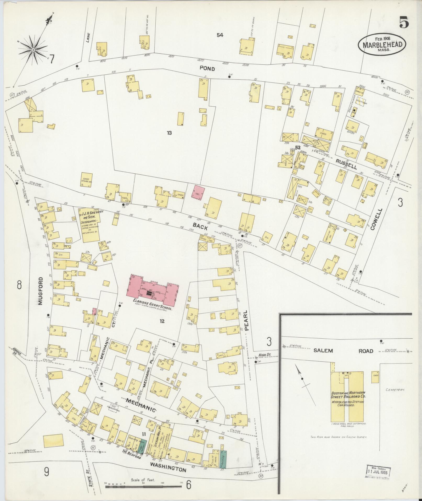 Sanborn Fire Insurance Map from Marblehead, Essex County, Massachusetts (1908), Sheet #0005 - Historic Sanborn Fire Insurance Map Print, vintage old map wall art, antique decor, genealogy gift, Massachusetts Massachusetts map