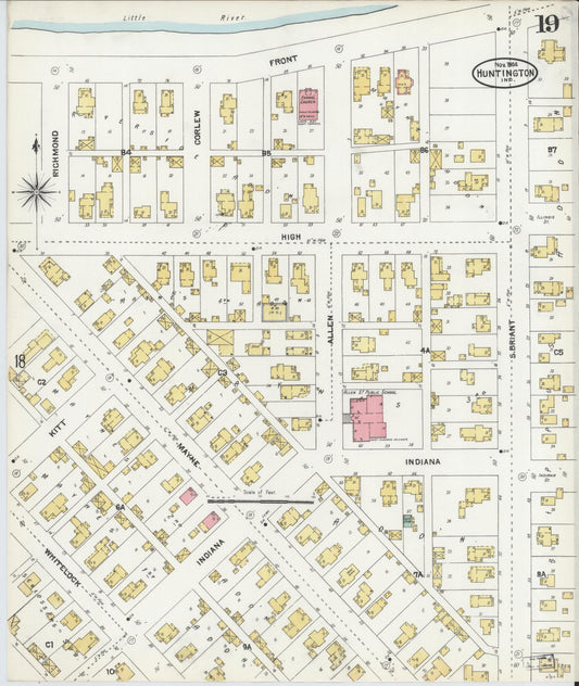Sanborn Fire Insurance Map from Huntington, Huntington County, Indiana (1904), Sheet #0019 - Historic Sanborn Fire Insurance Map Print, vintage old map wall art, antique decor, genealogy gift, Indiana Indiana map