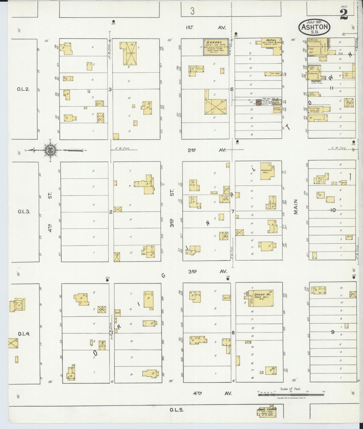 Sanborn Fire Insurance Map from Ashton, Spink County, South Dakota (1921), Sheet #0002 - Complete Map Set gallery image, historic Sanborn map, vintage wall art, South Dakota South Dakota