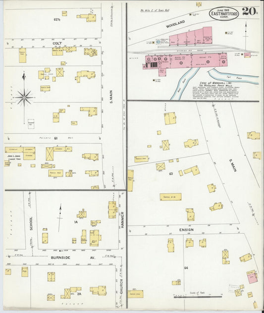 Sanborn Fire Insurance Map from East Hartford, Hartford County, Connecticut (1908), Sheet #0020 - Historic Sanborn Fire Insurance Map Print, vintage old map wall art, antique decor, genealogy gift, Connecticut Connecticut map