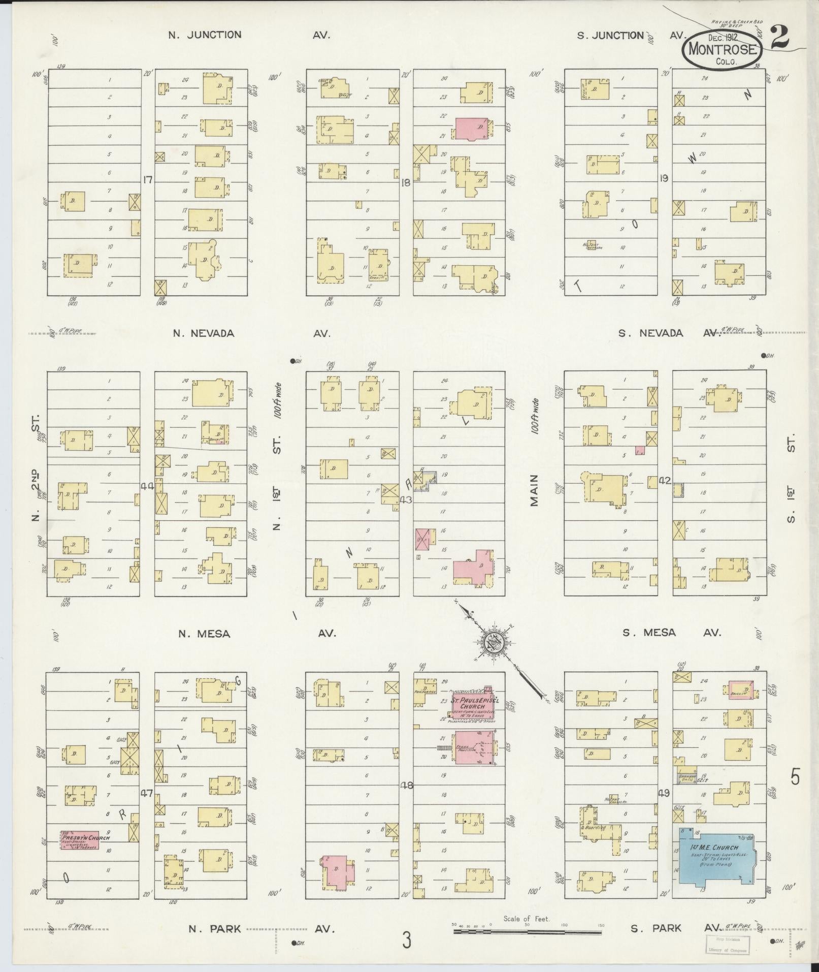 Sanborn Fire Insurance Map from Montrose, Montrose County, Colorado (1912), Sheet #0002 - Historic Sanborn Fire Insurance Map Print, vintage old map wall art, antique decor, genealogy gift, Colorado Colorado map