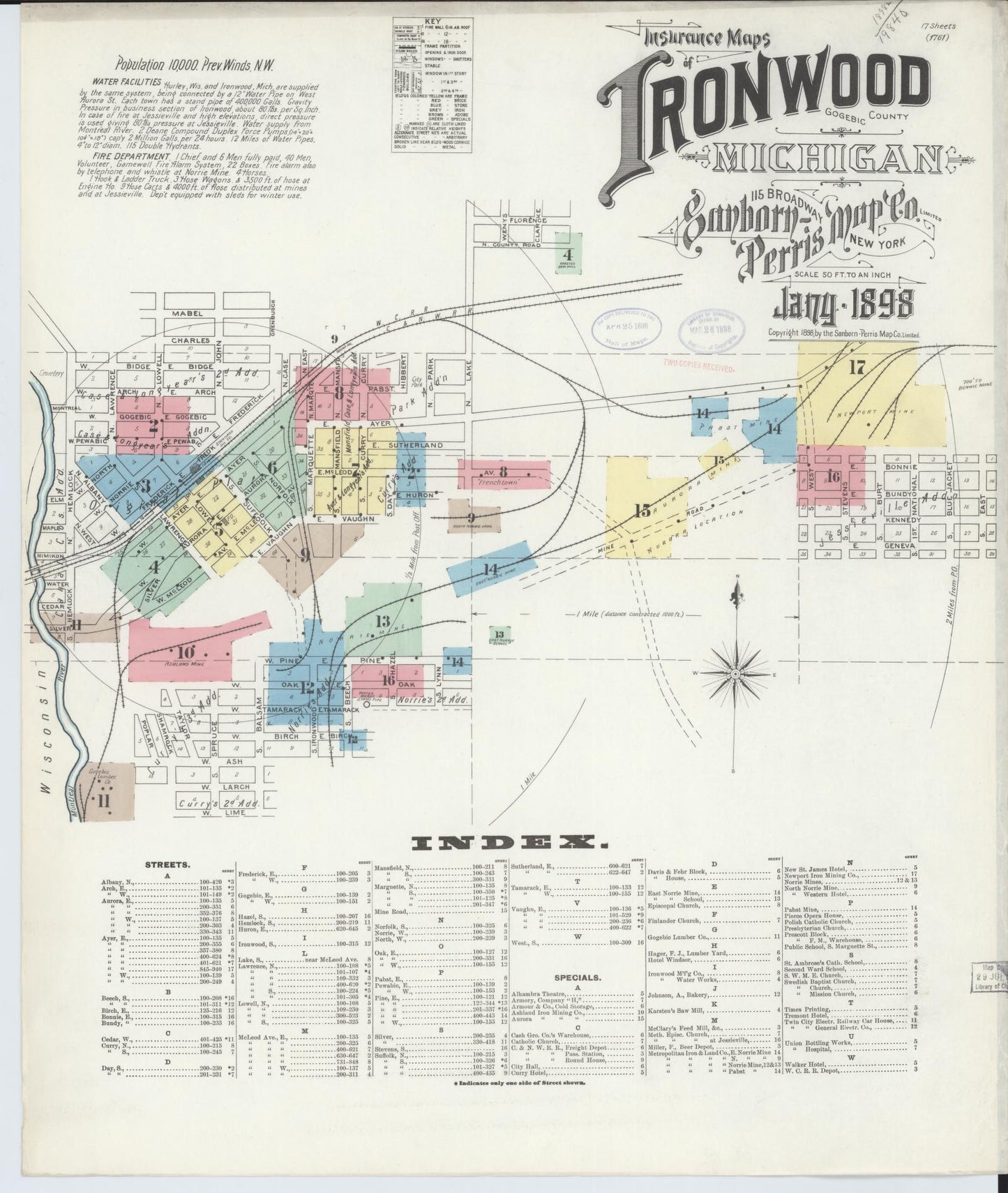Sanborn Fire Insurance Map from Ironwood, Gogebic County, Michigan. (1898) – Historic Sanborn Fire Insurance Map Print