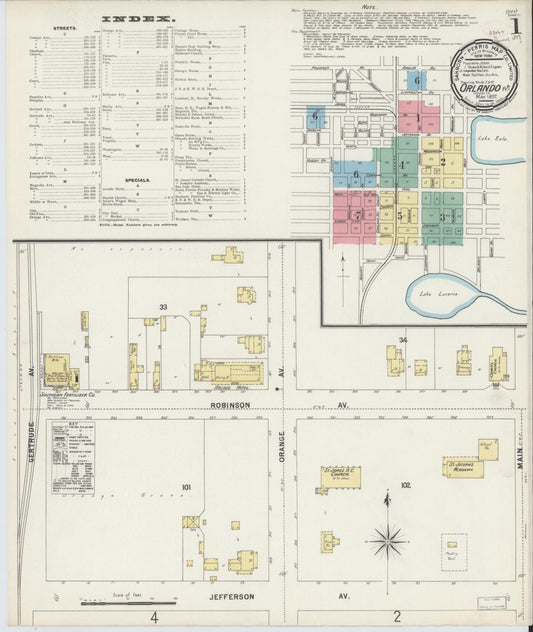 Sanborn Fire Insurance Map from Orlando, Orange County, Florida (1897), Sheet #0001 - Historic Sanborn Fire Insurance Map Print, vintage old map wall art, antique decor, genealogy gift, Florida Florida map