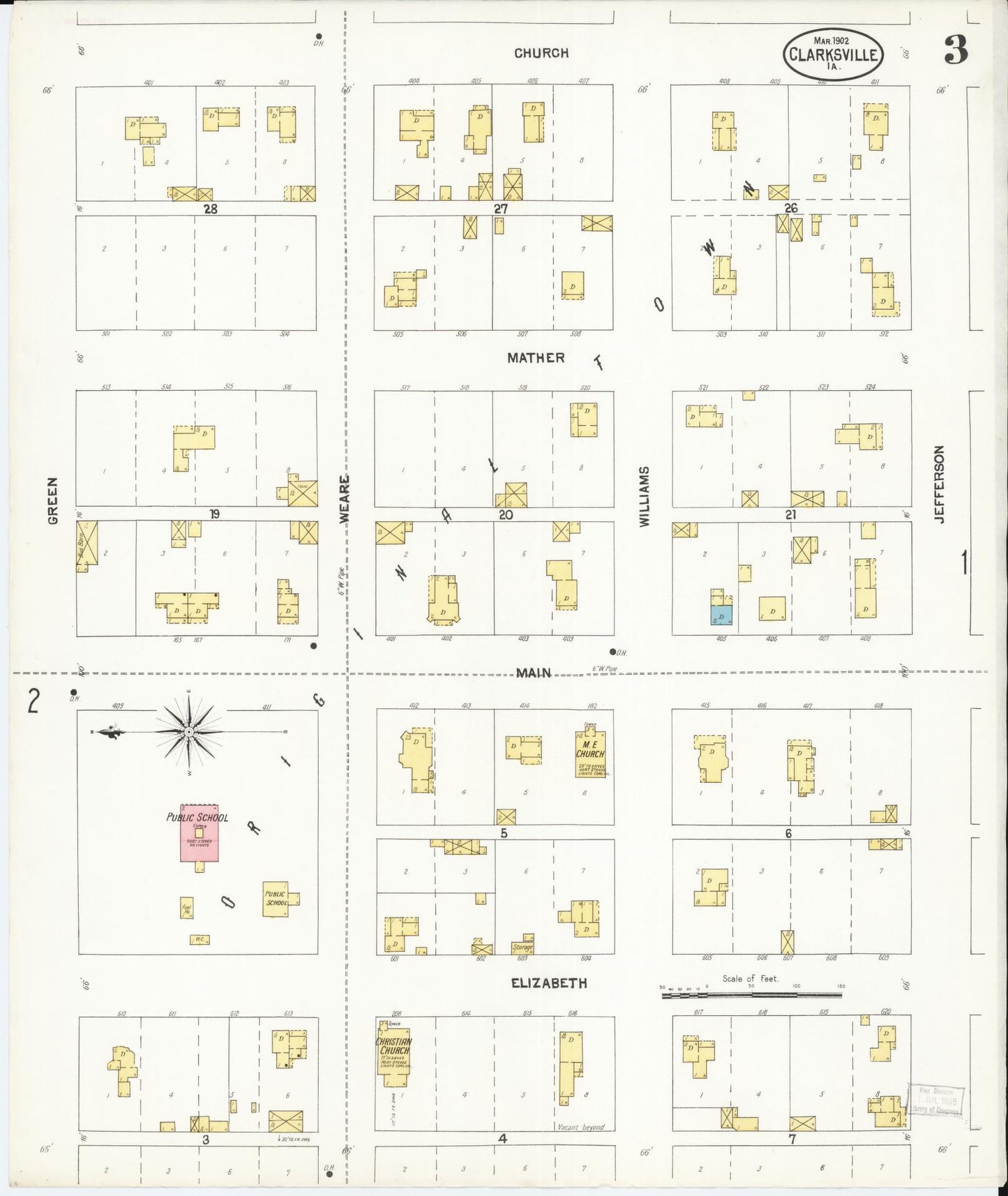 Sanborn Fire Insurance Map from Clarksville, Butler County, Iowa (1902), Sheet #0003 - Historic Sanborn Fire Insurance Map Print, vintage old map wall art