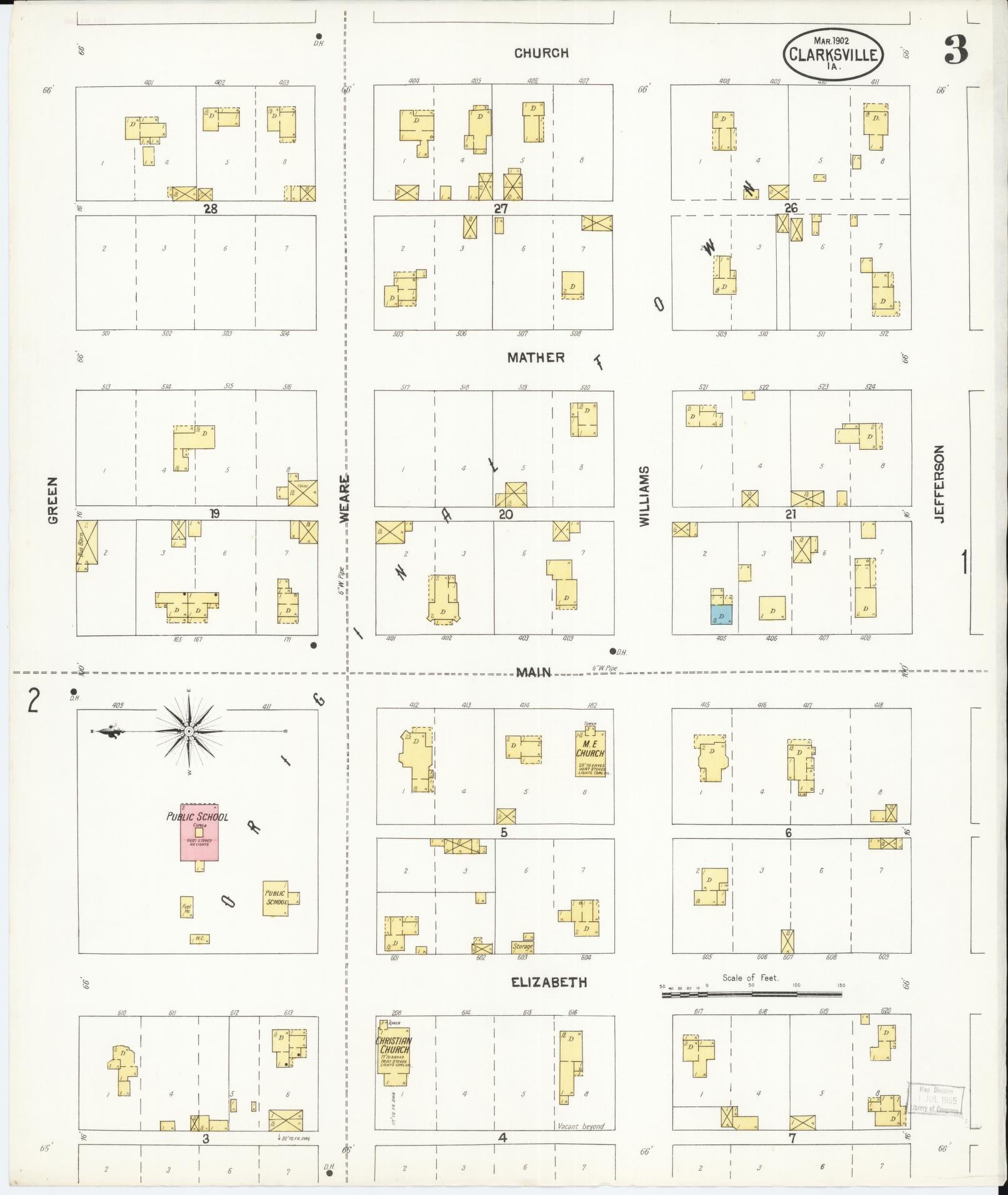 Sanborn Fire Insurance Map from Clarksville, Butler County, Iowa (1902), Sheet #0003 - Historic Sanborn Fire Insurance Map Print, vintage old map wall art