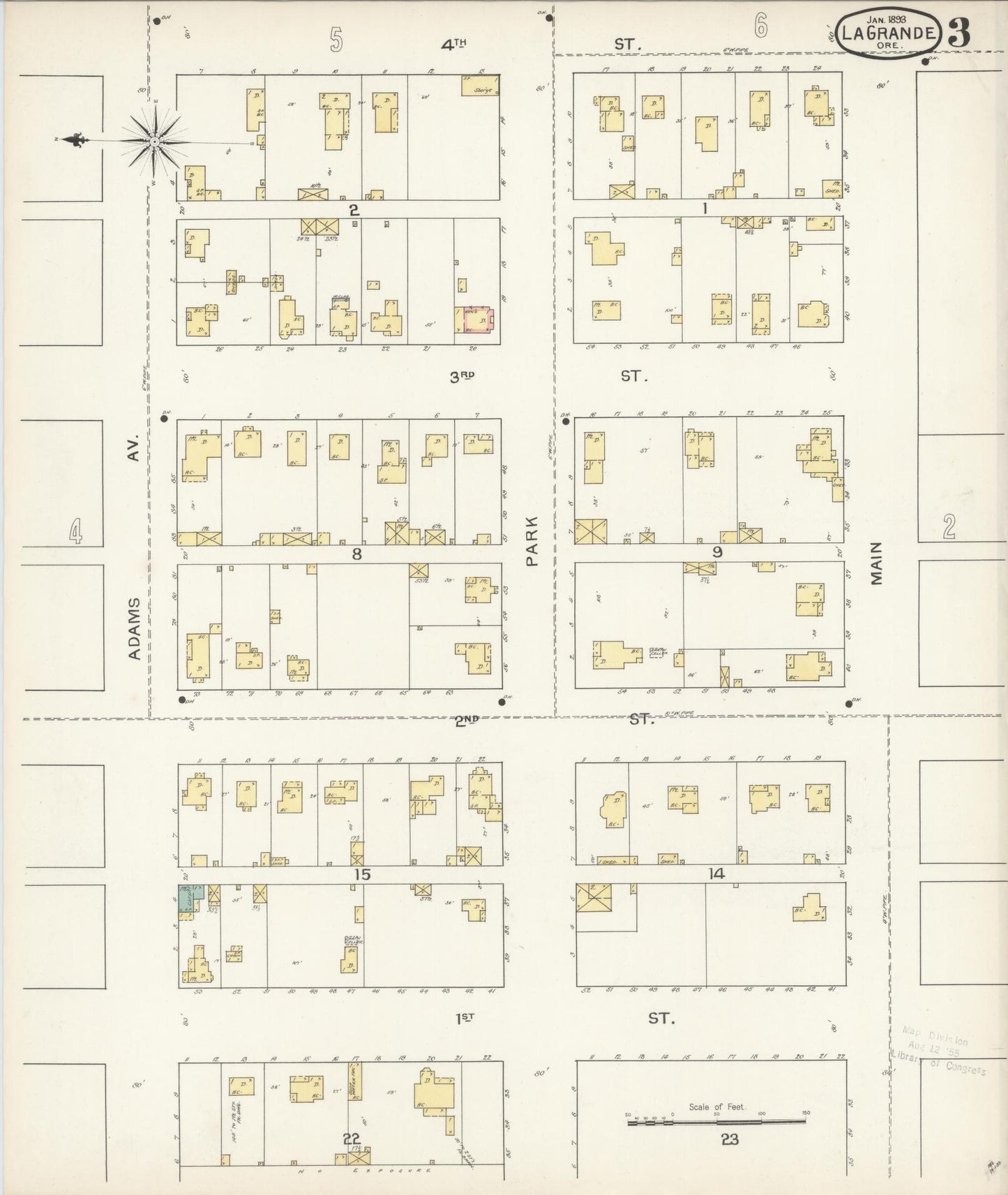 Sanborn Fire Insurance Map from La Grande, Union County, Oregon (1893), Sheet #0003 - Historic Sanborn Fire Insurance Map Print, vintage old map wall art, antique decor, genealogy gift, Oregon Oregon map