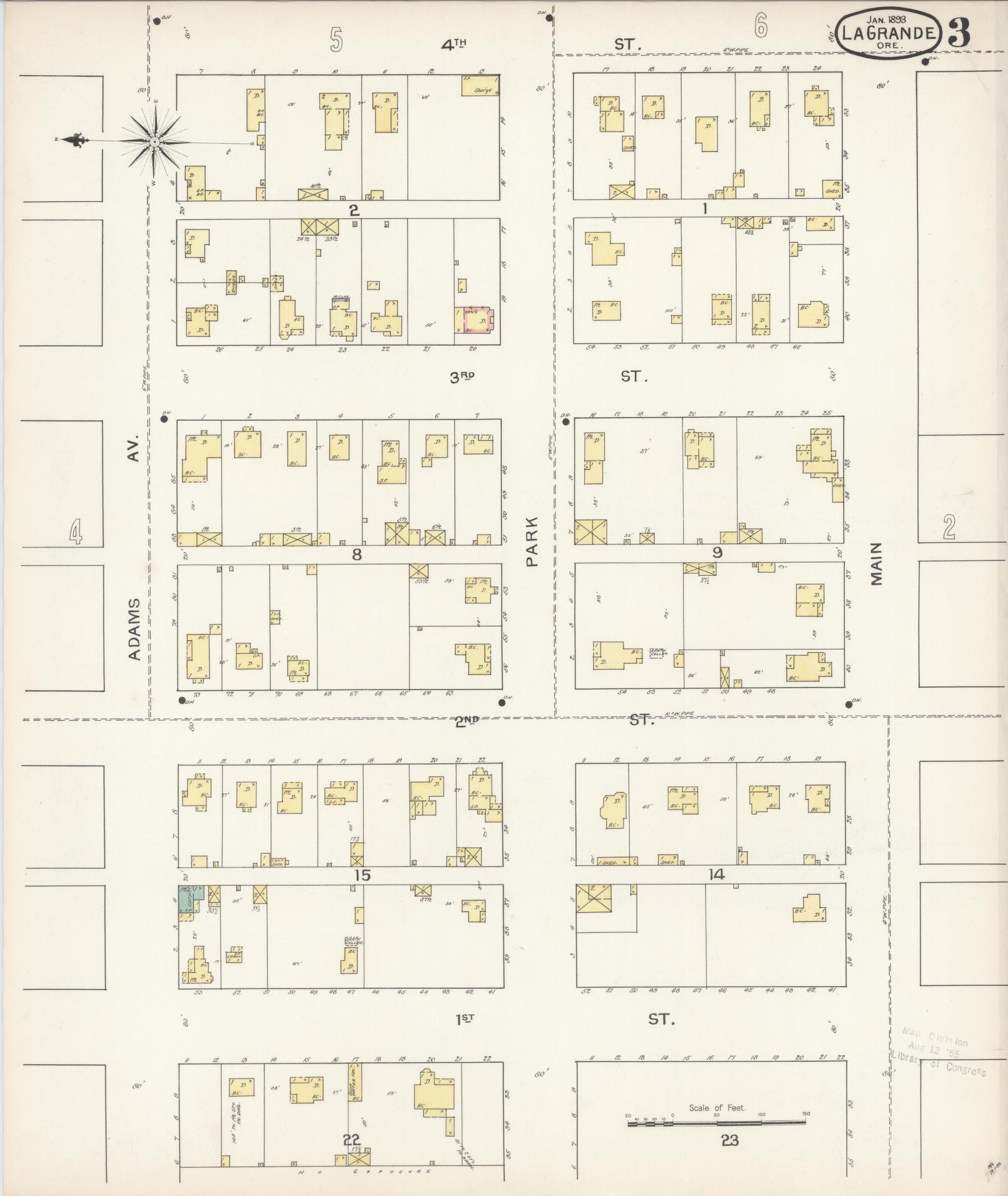 Sanborn Fire Insurance Map from La Grande, Union County, Oregon (1893), Sheet #0003 - Historic Sanborn Fire Insurance Map Print, vintage old map wall art, antique decor, genealogy gift, Oregon Oregon map