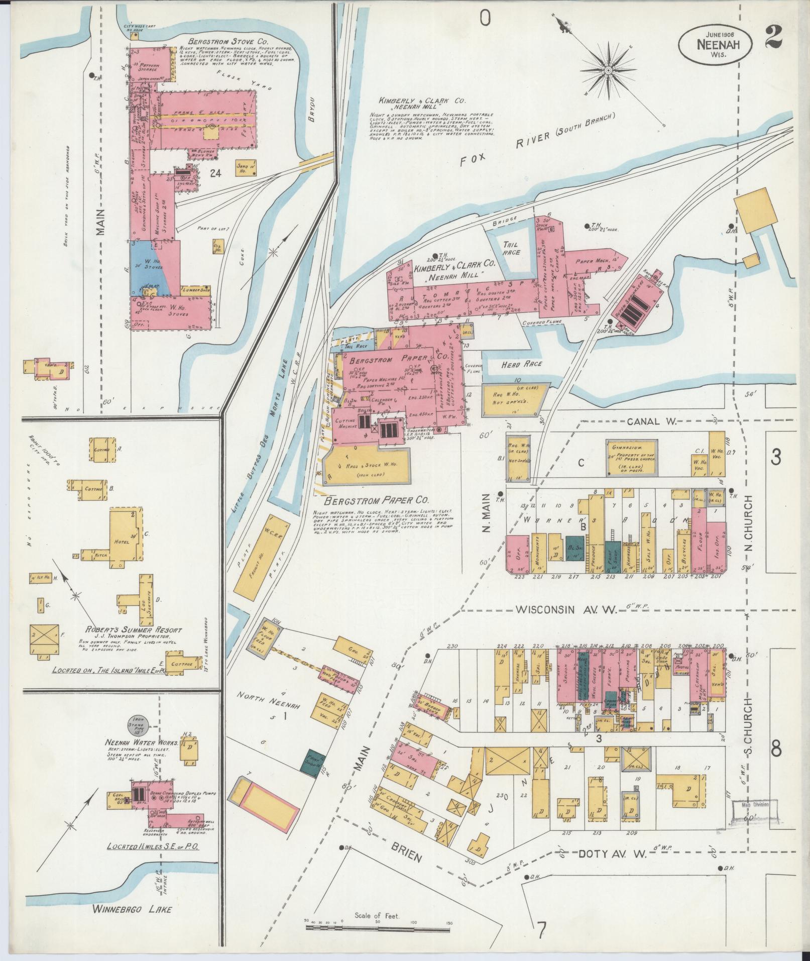 Sanborn Fire Insurance Map from Neenah, Winnebago County, Wisconsin (1906), Sheet #0002 - Historic Sanborn Fire Insurance Map Print, vintage old map wall art, antique decor, genealogy gift, Wisconsin Wisconsin map