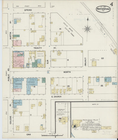 Sanborn Fire Insurance Map from Weatherford, Parker County, Texas (1889), Sheet #0004 - Complete Map Set gallery image, historic Sanborn map, vintage wall art, Texas Texas