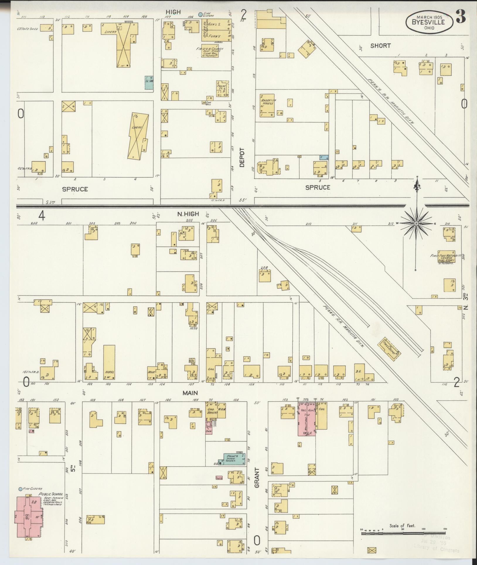 Sanborn Fire Insurance Map from Byesville, Guernsey County, Ohio (1905), Sheet #0003 - Complete Map Set gallery image, historic Sanborn map, vintage wall art, Ohio Ohio