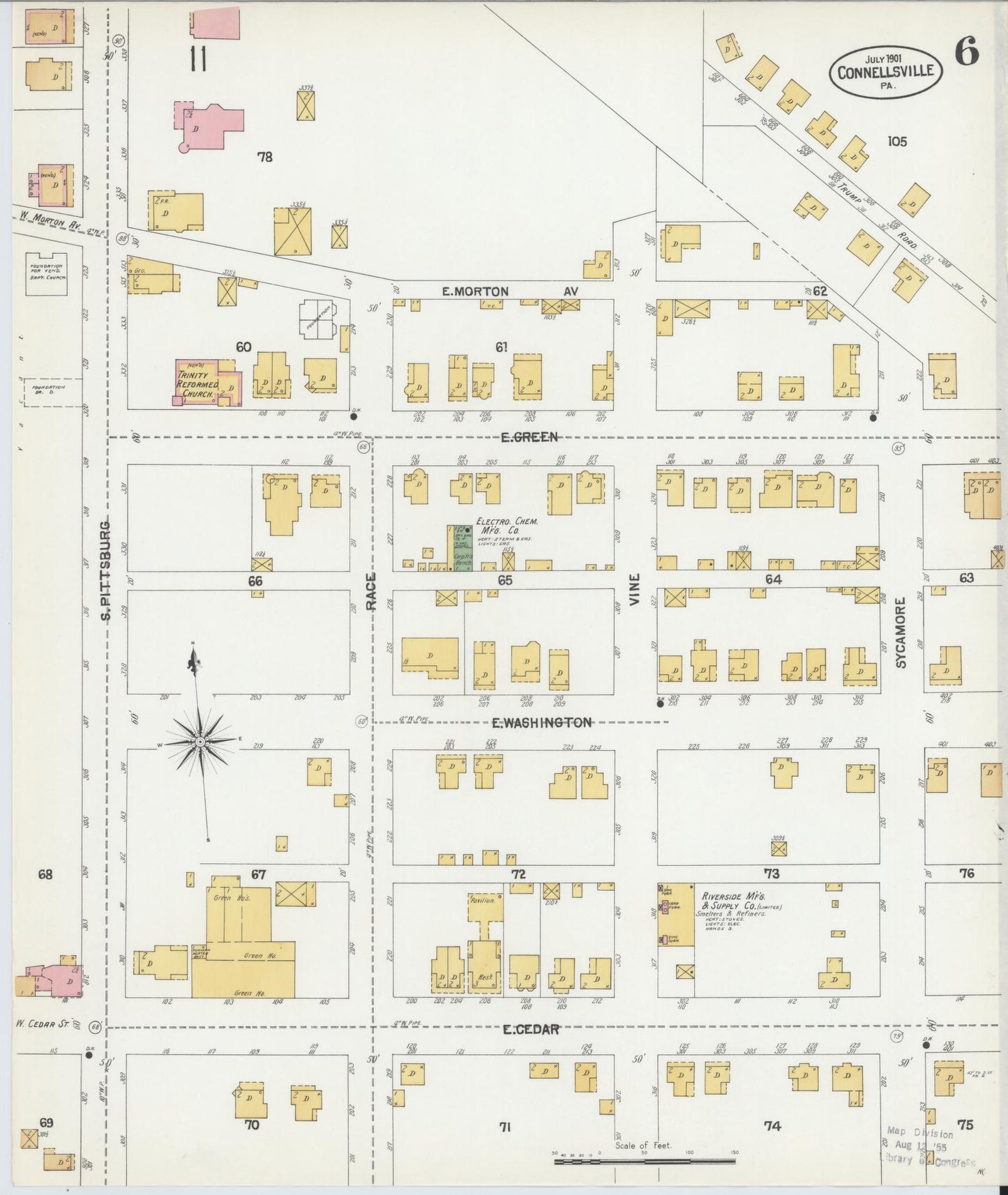 Sanborn Fire Insurance Map from Connellsville, Fayette County, Pennsylvania (1901), Sheet #0006 - Historic Sanborn Fire Insurance Map Print, vintage old map wall art, antique decor, genealogy gift, Pennsylvania Pennsylvania map
