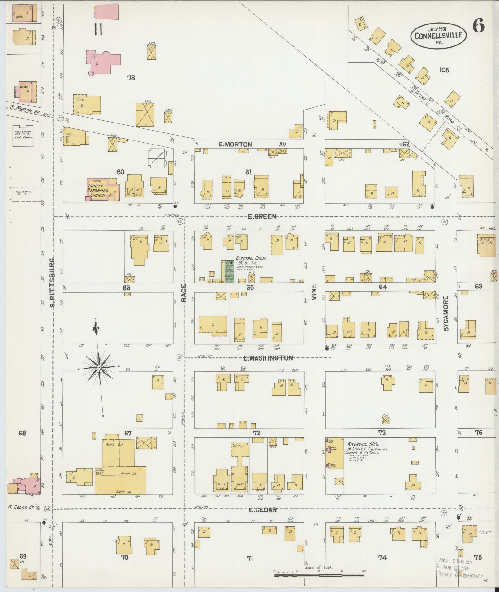 Sanborn Fire Insurance Map from Connellsville, Fayette County, Pennsylvania (1901), Sheet #0006 - Historic Sanborn Fire Insurance Map Print, vintage old map wall art, antique decor, genealogy gift, Pennsylvania Pennsylvania map