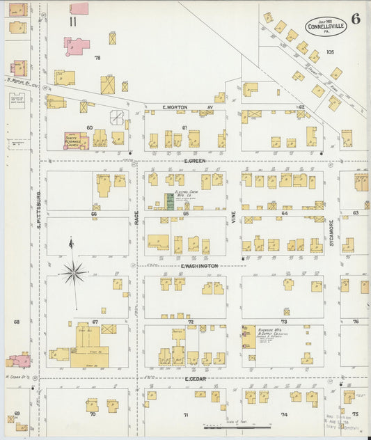 Sanborn Fire Insurance Map from Connellsville, Fayette County, Pennsylvania (1901), Sheet #0006 - Historic Sanborn Fire Insurance Map Print, vintage old map wall art, antique decor, genealogy gift, Pennsylvania Pennsylvania map