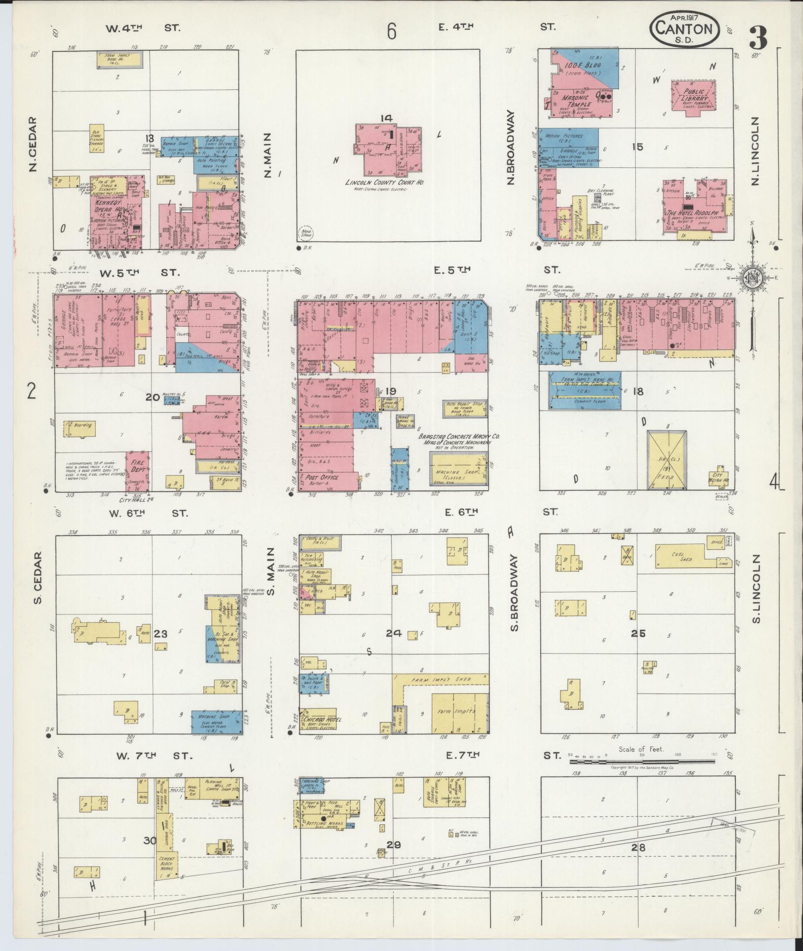Sanborn Fire Insurance Map from Canton, Lincoln County, South Dakota (1917), Sheet #0003 - Complete Map Set gallery image, historic Sanborn map, vintage wall art, South Dakota South Dakota