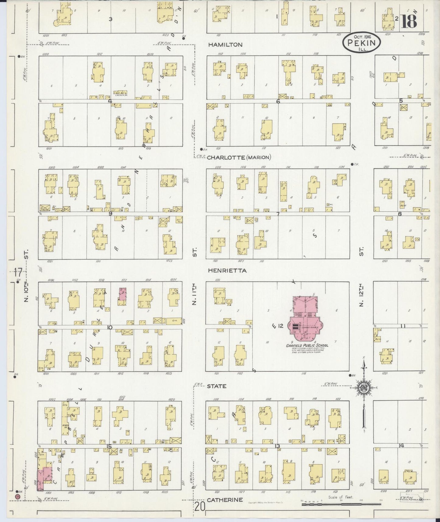 Sanborn Fire Insurance Map from Pekin, Tazewell County, Illinois (1916), Sheet #0018 - Complete Map Set gallery image, historic Sanborn map, vintage wall art, Illinois Illinois
