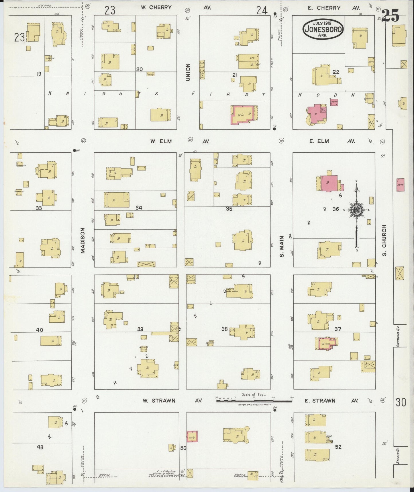 Sanborn Fire Insurance Map from Jonesboro, Craighead County, Arkansas (1919), Sheet #0025 - Complete Map Set gallery image, historic Sanborn map, vintage wall art, Arkansas Arkansas