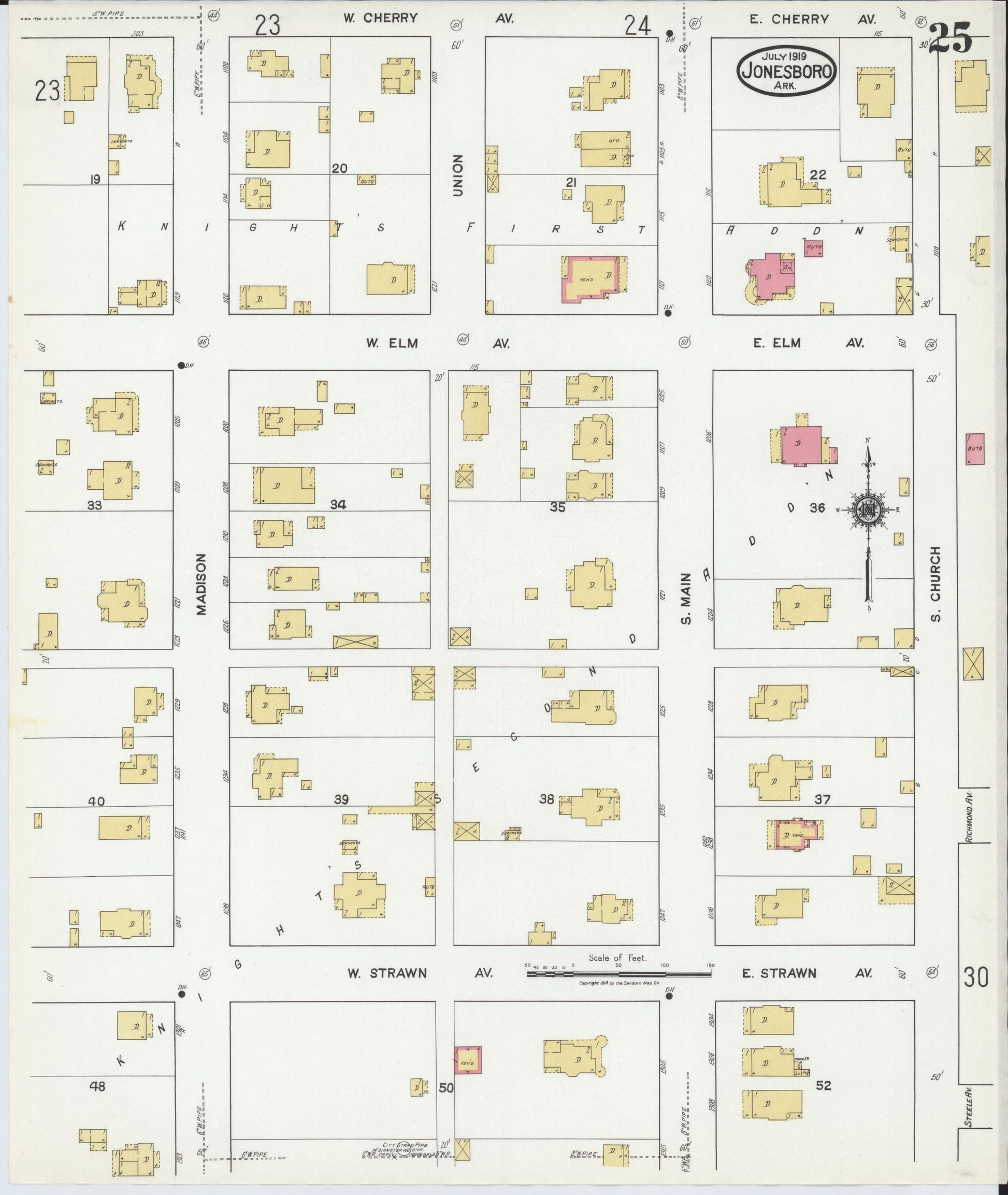 Sanborn Fire Insurance Map from Jonesboro, Craighead County, Arkansas (1919), Sheet #0025 - Complete Map Set gallery image, historic Sanborn map, vintage wall art, Arkansas Arkansas