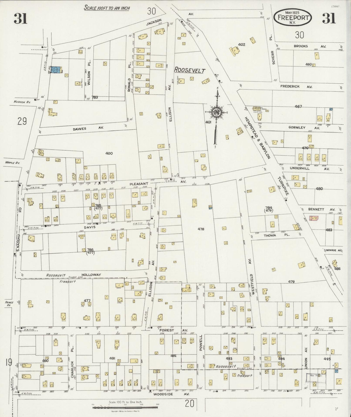 Sanborn Fire Insurance Map from Freeport, Nassau County, New York (1925), Sheet #0031 - Complete Map Set gallery image, historic Sanborn map, vintage wall art, New York New York