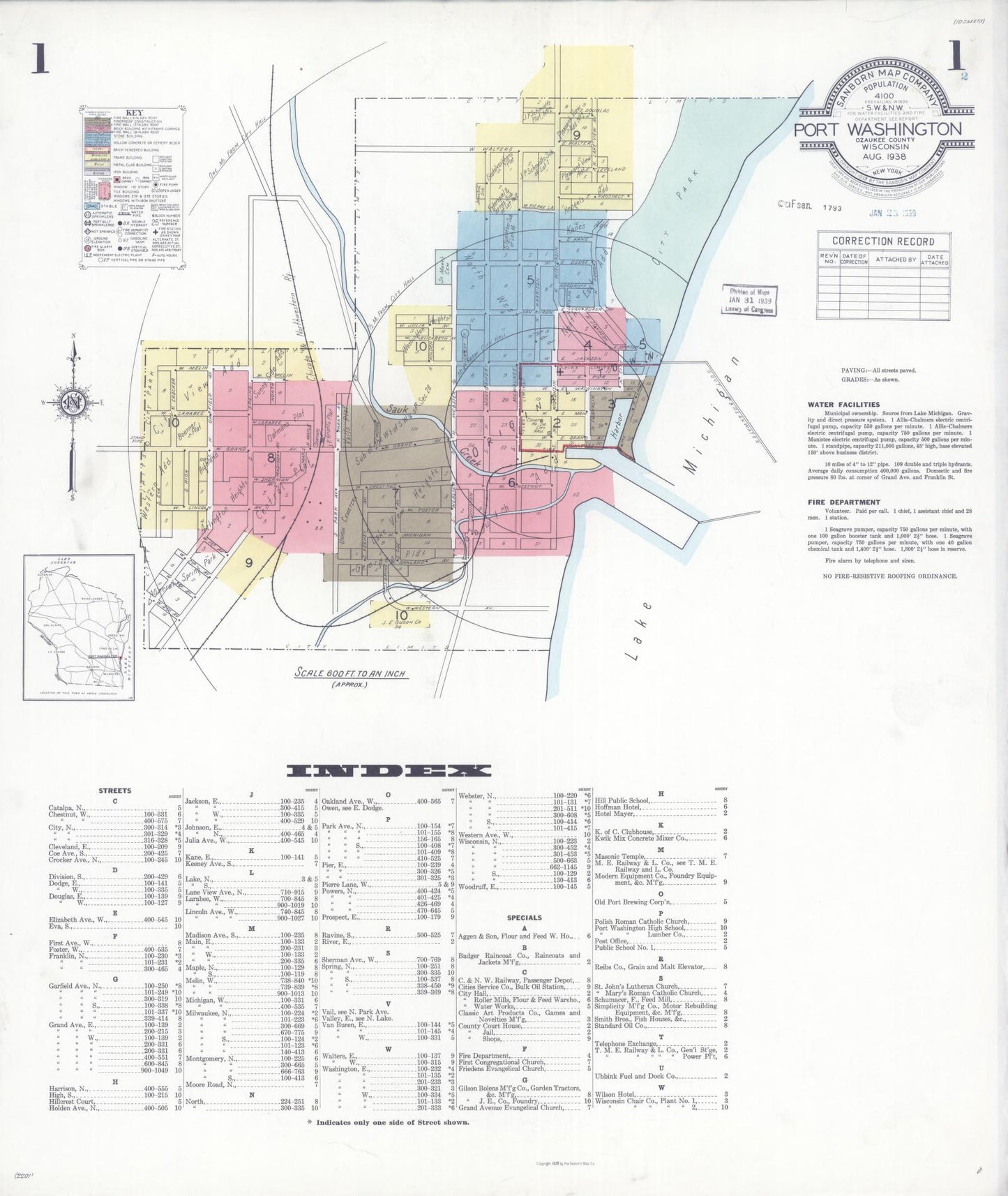 Sanborn Fire Insurance Map from Port Washington, Ozaukee County, Wisconsin (1938), Sheet #0001 - Complete Map Set gallery image, historic Sanborn map, vintage wall art, Wisconsin Wisconsin