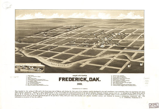 Bird's eye view of Frederick, Dak. 1883. (1883) – Historic Bird’s-Eye View Panorama Print