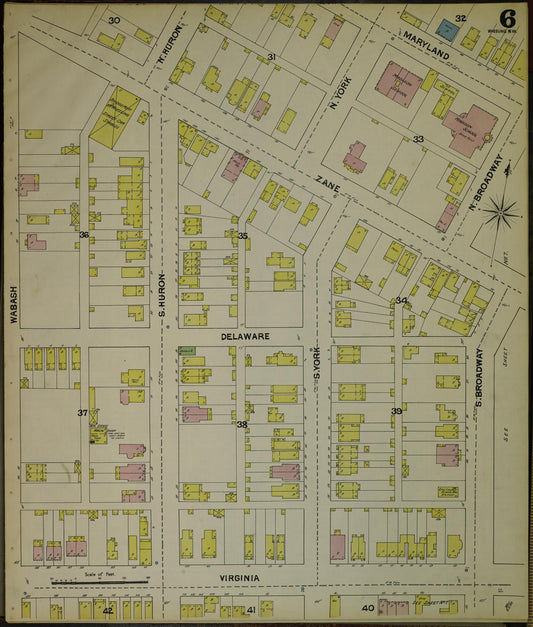 Sanborn Fire Insurance Map from Wheeling, Ohio County, West Virginia (1890), Sheet #0006 - Historic Sanborn Fire Insurance Map Print, vintage old map wall art, antique decor, genealogy gift, West Virginia West Virginia map