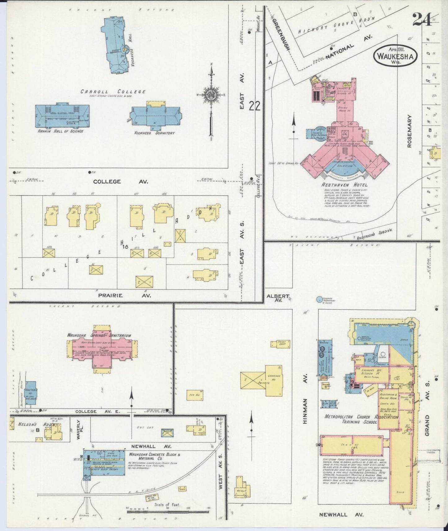 Sanborn Fire Insurance Map from Waukesha, Waukesha County, Wisconsin (1911), Sheet #0024 - Historic Sanborn Fire Insurance Map Print, vintage old map wall art, antique decor, genealogy gift, Wisconsin Wisconsin map