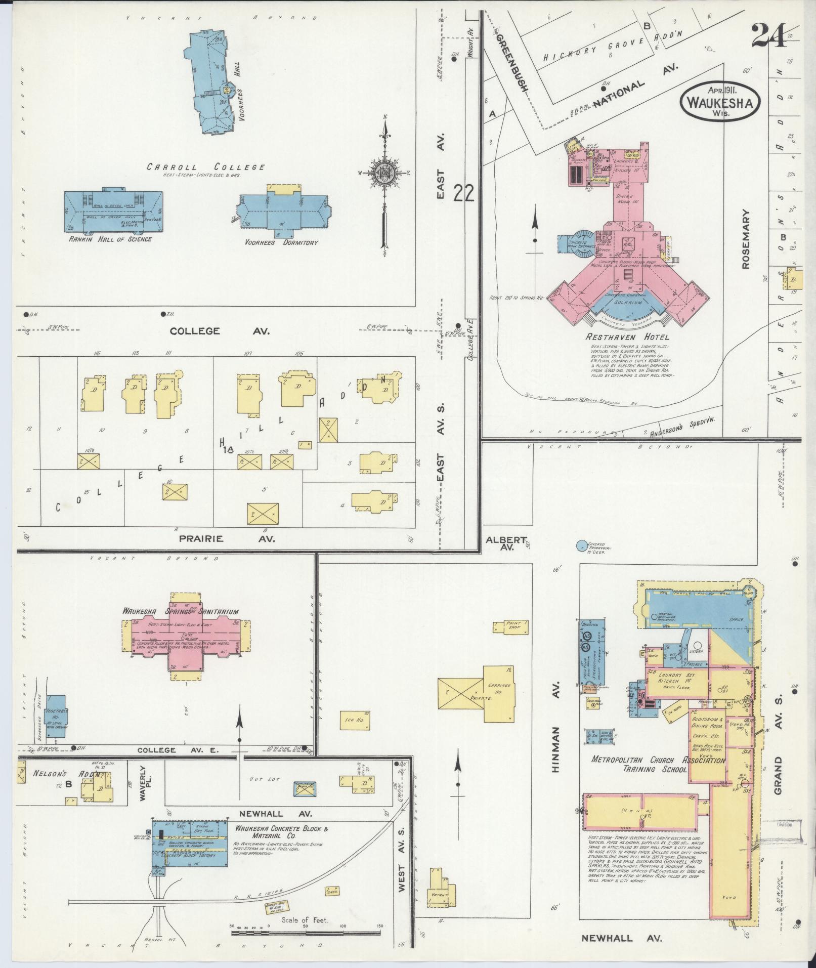 Sanborn Fire Insurance Map from Waukesha, Waukesha County, Wisconsin (1911), Sheet #0024 - Historic Sanborn Fire Insurance Map Print, vintage old map wall art, antique decor, genealogy gift, Wisconsin Wisconsin map