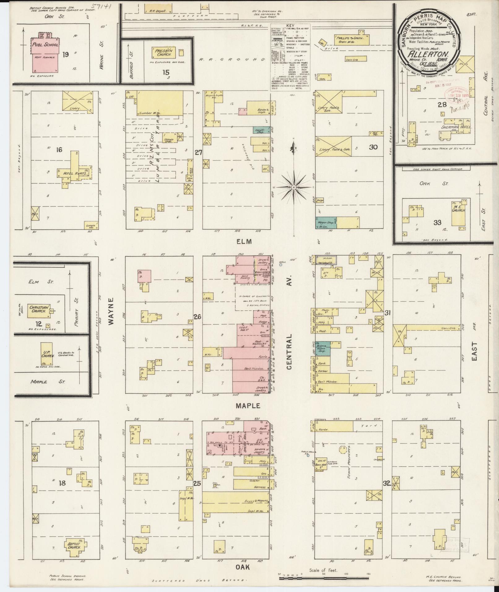 Sanborn Fire Insurance Map from Allerton, Wayne County, Iowa (1895), Sheet #0001 - Historic Sanborn Fire Insurance Map Print, vintage old map wall art
